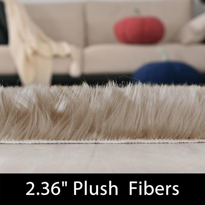 Latepis Shag Area Rugs 4x6 Machine Washable Faux Fur Rug Brown Beige Fluffy Carpet for Living Room Shaggy Plush Rug for Bedroom Floor Home Decor Rectangle