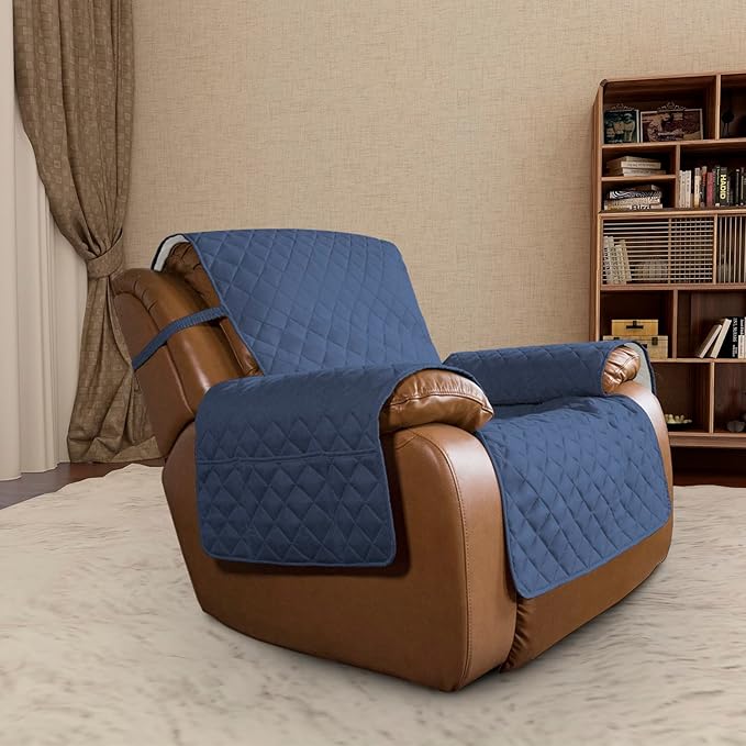 Easy-Going Oversized Recliner Chair Cover Reversible Couch Cover Sofa Cover for Dogs Water Resistant Furniture Protector with Elastic Strap for Pet (Oversized Recliner, Dark Blue/Ivory)