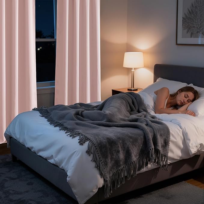 RYB HOME Bedroom Blackout Curtains 72 inches Long, 100% Blackout Thermal Insulated Noise Reducing Curtains for Living Room Nursury, 34 inches Wide by 72 inches Long, Baby Pink