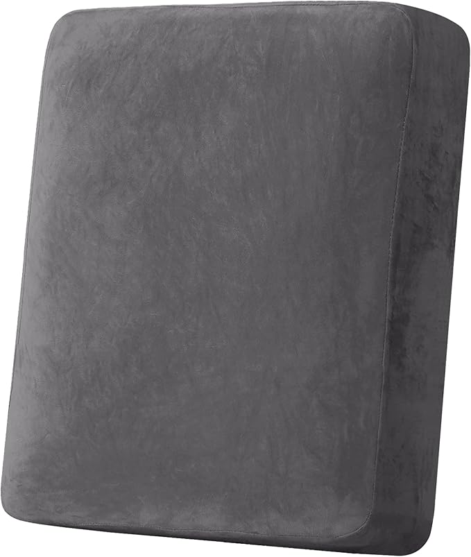 H.VERSAILTEX Velvet Stretch Couch Cushion Cover Plush Cushion Slipcover for Chair Cushion Furniture Protector Seat Cushion Sofa Cover (1 Piece Armchair Cushion Covers, Grey)