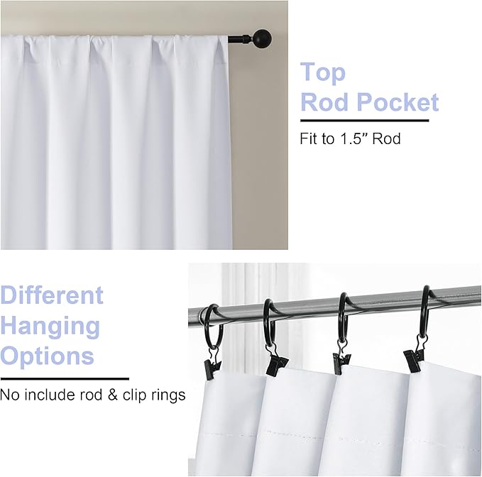 Simplebrand Ava Pure White Long 10ft Curtains for Patio 120 Inches Long 2 Panels Set, Solid Light Filtering Rod Pocket Window Treatment Curtains Room Darkening Drapes, 50" W x 120" L