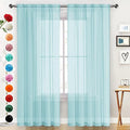 SpaceDresser Basic Rod Pocket Sheer Voile Window Curtain Panels Sky Blue 1 Pair 2 Panels 52 Width 96 Inch Long for Kitchen Bedroom Children Living Room Yard（Sky Blue, 52W x 96L）