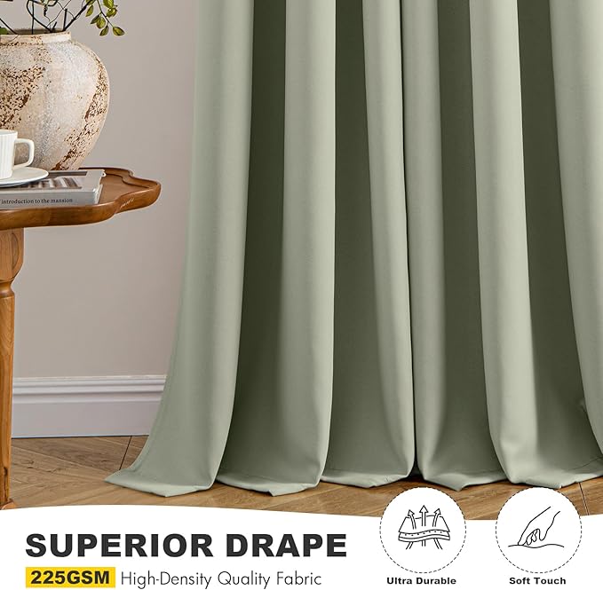 MIULEE Sage Green Blackout Curtains for Bedroom Living Room 40 Inches Long 2 Panels, Thermal Insulated Room Darkening Drapes Solid Grommet Noise Reduction Light Blocking Window Treatments 40x40 Inch