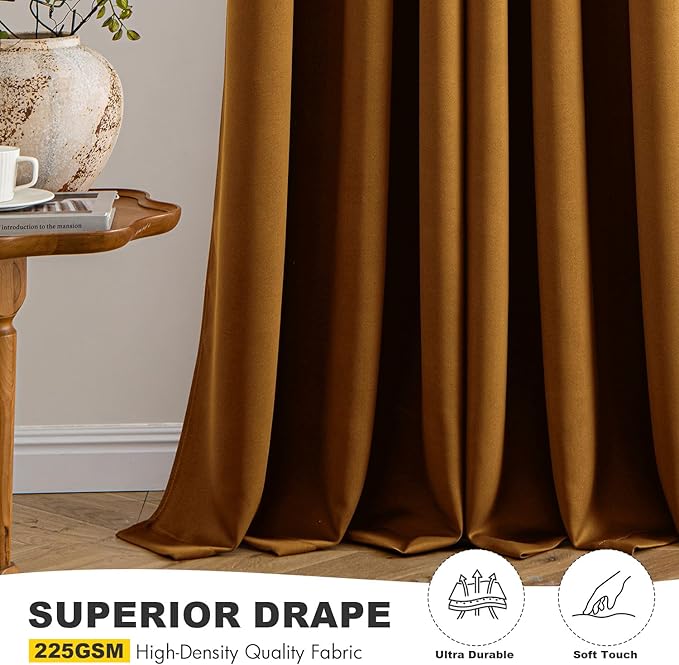 MIULEE Gold Brown Blackout Curtains for Bedroom Living Room 84 Inches Long 2 Panels, Thermal Insulated Room Darkening Drapes Solid Grommet Noise Reduction Light Blocking Window Treatments 40x84 inch