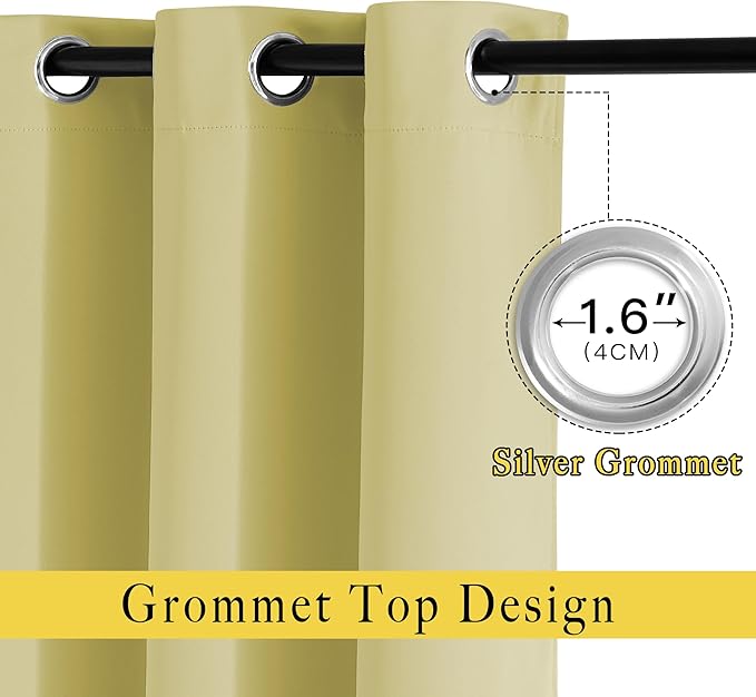 NICETOWN Room Darkening Curtains for Girls Room - Thermal Insulated Solid Grommet Room Darkening Panels/Drapes for Girl's Bedroom (Paler Yellow, 1 Pair, 52 by 54-Inch)