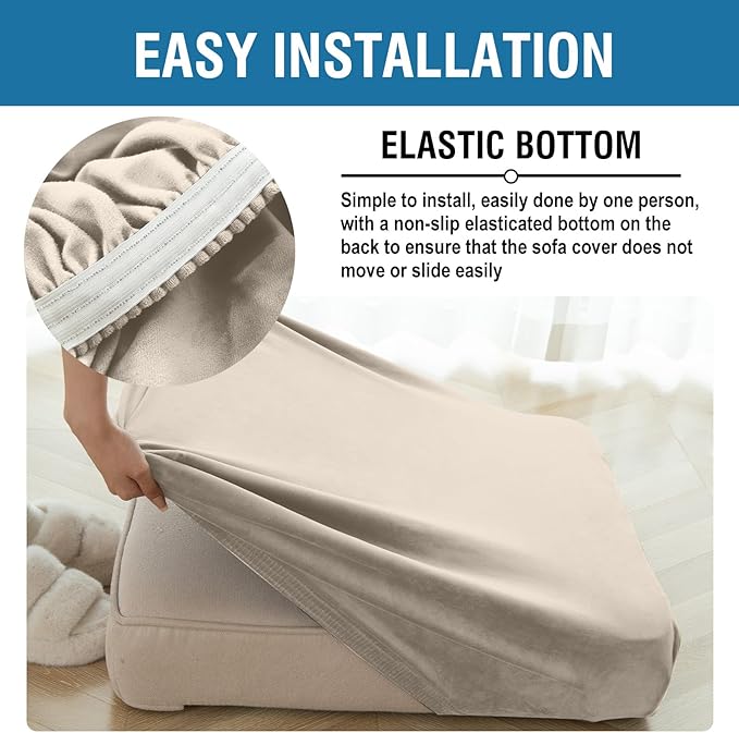 Couch Cover Stretch Velvet Sofa Cushion Cover 3-Piece - Elastic Washable Slipcover for Seat or Backrest, Couch Seat Covers for Sofas (Taupe)