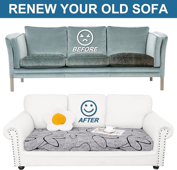 Smiry Printed Couch Cushion Covers, Stretch Soft Couch Covers for Sofa, Washable Non-Slip Sofa Slipcover Furniture Protector for Indoor and Outdoor (2 Pack, Grey and Black)