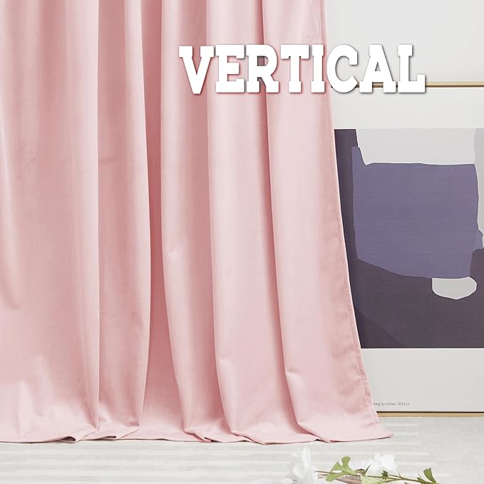 RYB HOME Pink Velvet Curtains 102 inches, Back Tab Soft Fabric Room Darkening Thermal Insulated Luxurious Home Decor Curtains for Living Room Bedroom, W 52" x L 102", 2 Panels Set