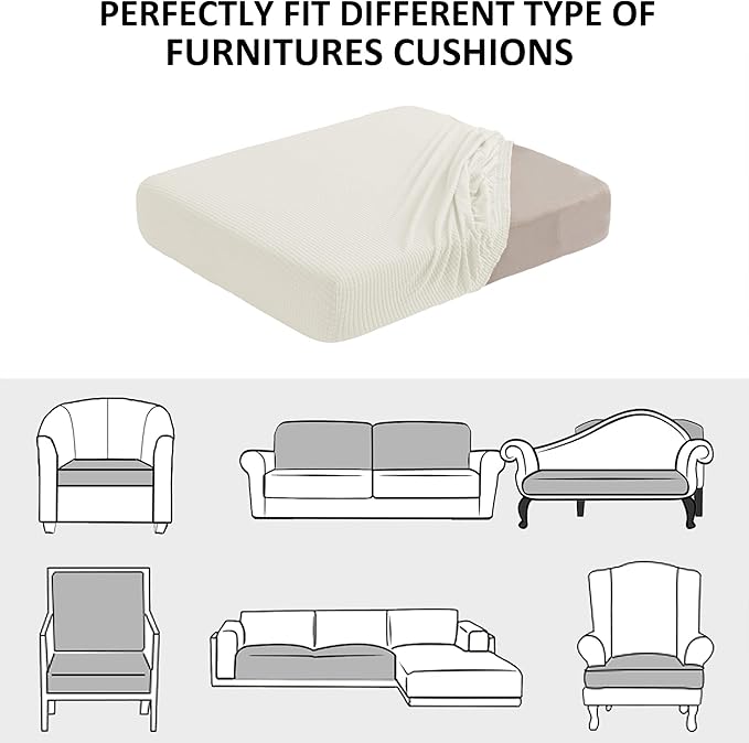 Water Resistant Sofa Seat Cushion Covers, RV Dinette Couch Cushion Slipcovers, Stretch Furniture Protector for Kids, Pet (Loveseat Cushion, Creamy White)