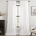 White Linen Curtains 90 inch Length for Bedroom Loop Pocket Privacy Light Filtering Semi Sheer White Boho Farmhouse Curtain 90 inch Long Drapes Cotton Textured Modern Elegant Coastal Living Room Decor