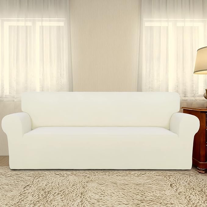 PureFit Super Stretch Sofa Slipcover – Spandex Non Slip Soft Couch Sofa Cover, Washable Furniture Protector with Non Skid Foam and Elastic Bottom for Kids, Pets （Sofa, Ivory）