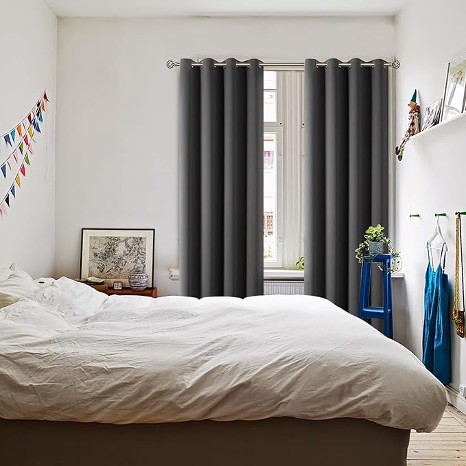BGment Blackout Curtains for Bedroom - Grommet Thermal Insulated Room Darkening Curtains for Living Room, Set of 2 Panels, Each 46 x 84 Inch, Dark Grey