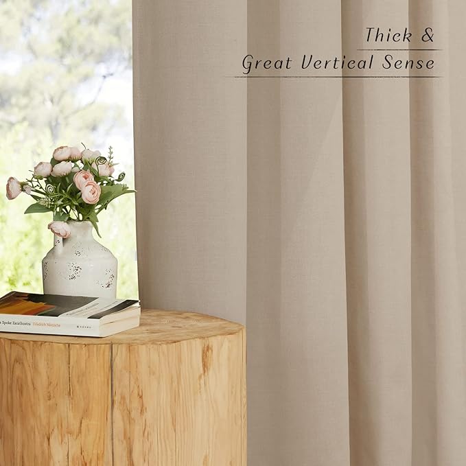 NICETOWN Linen 78 inch Curtains for Kitchen Window, Grommet Thick Flax Linen Taupe Small Window Treatments Privacy Assured with Light Filtering for Cafe/Kids Room, W68 x L78, 2 Panels