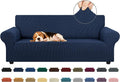KEKUOU Stretch Sofa Cover Slipcover ，Couch Covers for 3 Cushion Couch Sofa pet Friendly (78"-94") Furniture Protector Sofa with Elastic Bottom for Kids,Dog, Jacquard Small Checked(Large,Navy Blue)
