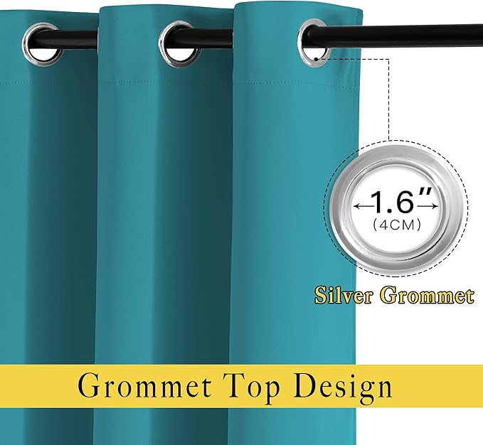 NICETOWN Peacock Teal Curtains for Home Office, Grommet Thermal Curtains Blackout Light Blocking Room Darkening Window Treatments for Bedroom/Living Room, 2 Panels, W52 x L90
