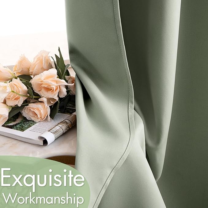 MIULEE Blackout Curtains 96 Inches Long for Bedroom Living Room Thermal Insulated Room Darkening Grommet Top Solid Light Blocking Drapery Set of 2 Window Panels Sage Green