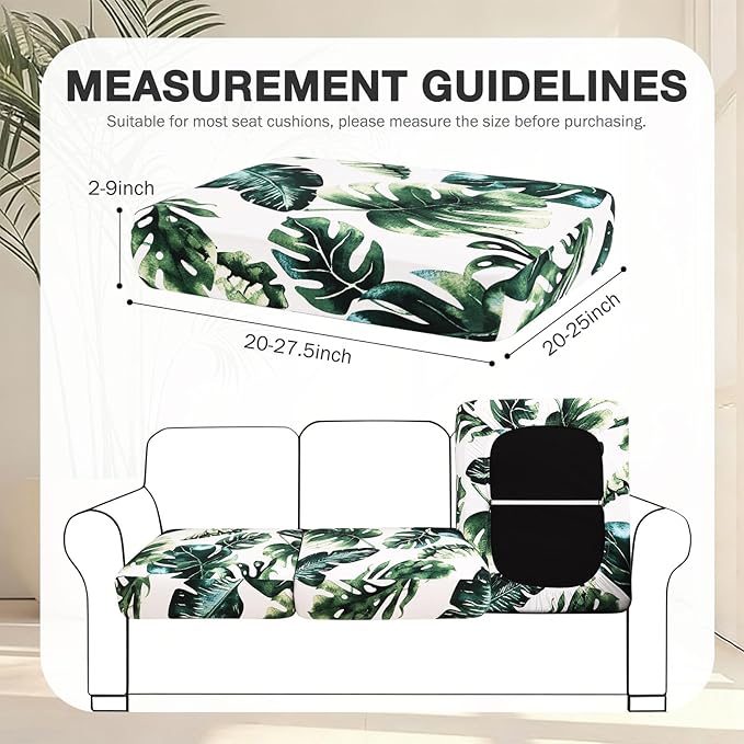 hyha 8Pcs Patio Cushion Covers, Stretch Outdoor Couch Cushion Covers, Washable Outdoor Chair/Sofa Slipcovers for Patio Furniture Cushions Protector with Elastic Bottom(Monstera Deliciosa,Cover Only)
