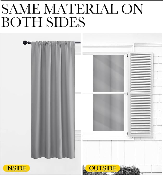 NICETOWN Short Curtains for Small Window - Thermal Insulated Rod Pocket Blackout Drapes/Draperies for Dining Room (2 Panels, W70 x L63 inches, Silver Grey)
