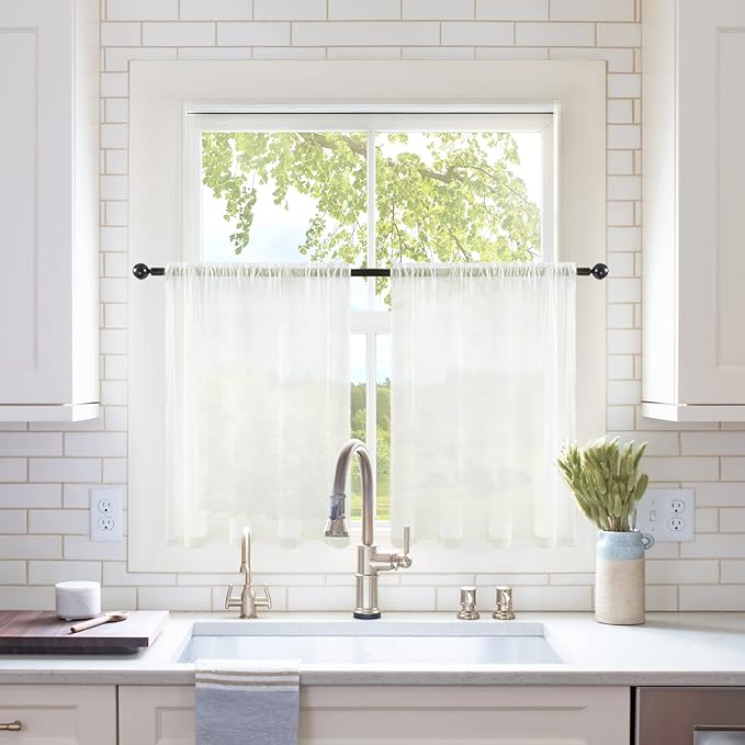 MIULEE 2 Panels Kitchen Tiers Half Window Sheer Curtains Rod Pocket Voile Drapes for Kitchen Bathroom Small Windows 29 by 36 Inch Ivory