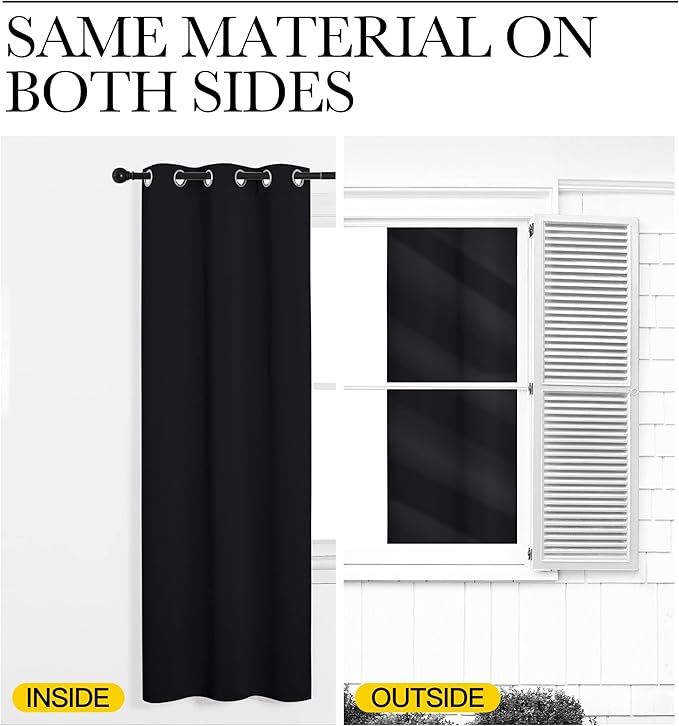 NICETOWN Blackout Curtain Panels for Bedroom, Black, 2 Panels, W34 x L36-inch, Thermal Insulated Grommet Top Blackout Draperies and Drapes for Basement