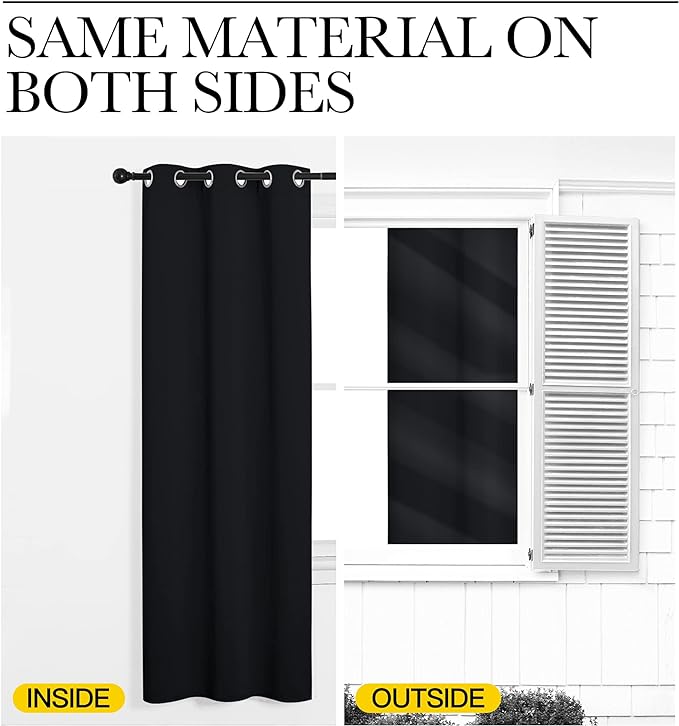 NICETOWN Bathroom Blackout Thermal Curtains and Drapes, 2 Panels, 42 inches Wide by 78 inches Long, Black, Solid Thermal Insulated Grommet Blackout Drapery Panels for Window
