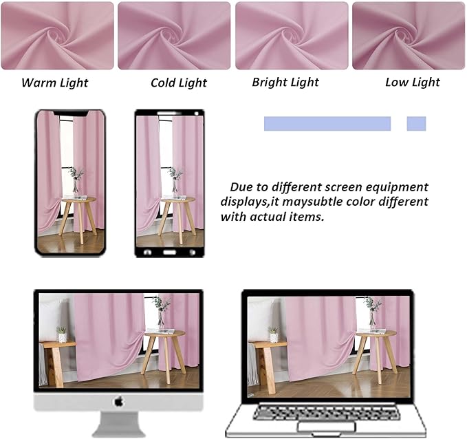 Simplebrand Ava Pink Short Blackout Curtains for Bedroom 54 Inches Long 2 Panels Set, Solid Thermal Insulated, Energy Saving Window Treatment Curtains Blackout Drapes, W40 x L54 Inch, Pink