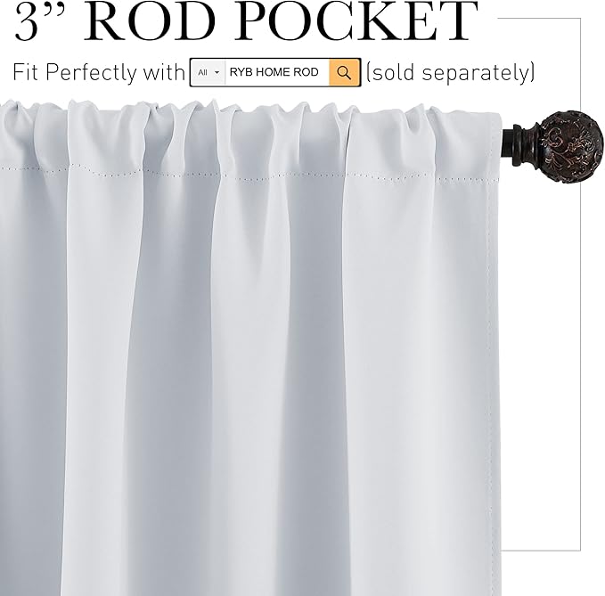 RYB HOME Half Curtain Tiers 36 inch Length, Rod Pocket Summer Heat Blocking Thermal Insulated Short Curtains for Small Window, Width 34 by Length 36, Greyish White, 2 Panels