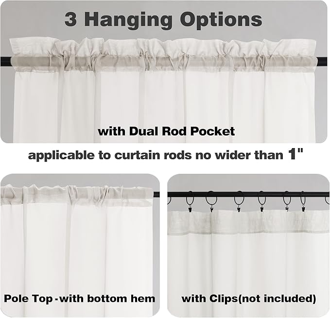 Chyhomenyc Sheer Ivory Valances for Windows 2 Pack, Small Window Curtains for Living Room Bathroom Cafe Laundry Basement, Modern Top Dual Rod Pocket Voile Curtain, 42W x 18L inches, Ivory