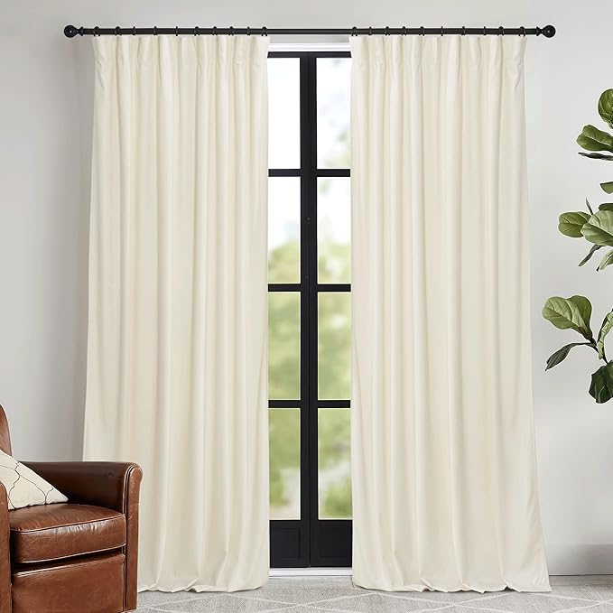 RYB HOME Ivory White Velvet Curtains 63 inches with Hook Belt, Soft Fabric Room Darkening Thermal Insulated Luxurious Home Decor Curtains for Living Room Bedroom, W 42" x L 63", 2 Panels Set