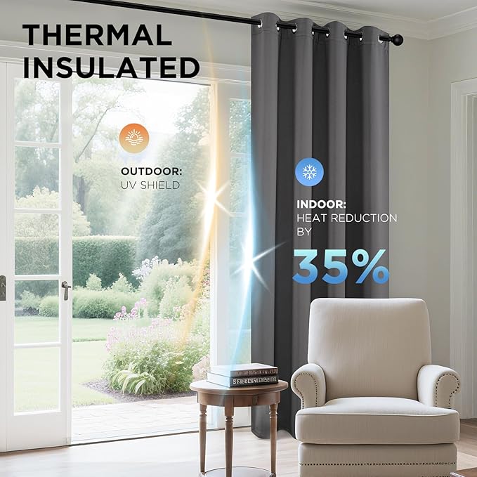 Joydeco Blackout Curtains 72 Inch Length 2 Panels Set, Thermal Insulated Long Curtains& Drapes 2 Burg, Room Darkening Grommet Drapes for Living Room Bedroom Window (W52 x L72 Inch, Light Grey)