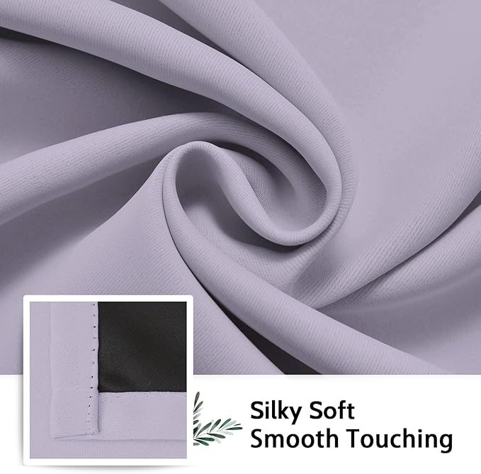 SimpleHome 100% Blackout Curtains for Bedroom,Thermal Insulated Lilac Grommet Window Drapes Room Darkening Curtains for Living Room with Black Back,52 x 45 Inch,2 Panels