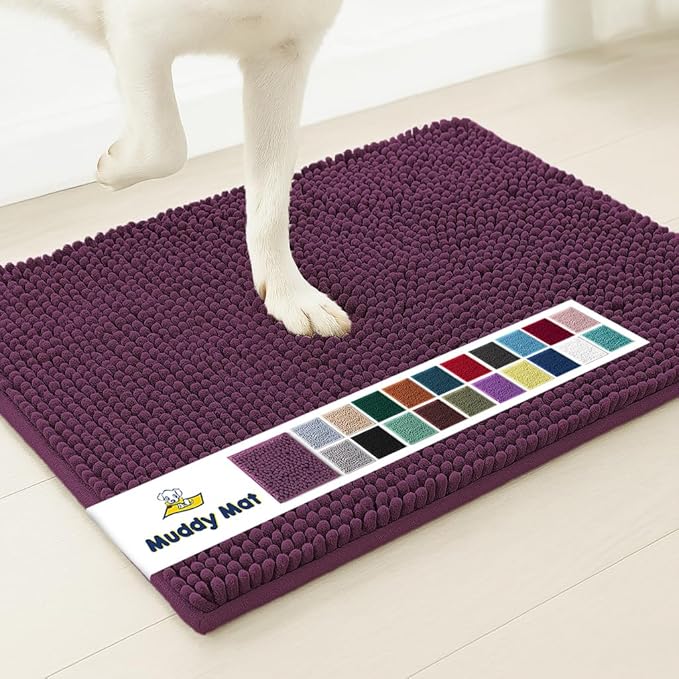 Muddy Mat® | Super Absorbent Door Mat Indoor, Microfiber Quick Dry Chenille Entryway Rug, Non-Slip Front Door Mat, Indoor Mats for Entryway, Machine Washable Pet Rug, Dark Purple 48" x 60"