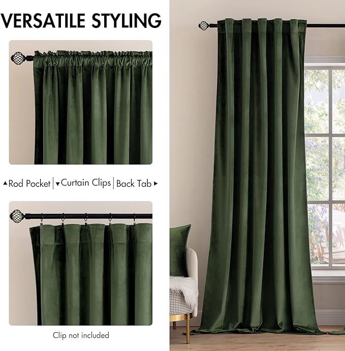 MIULEE Velvet Curtains 72 Inch Wide - Extra Wide Luxury Room Darkening Curtains for Sliding Door Bedroom Living Room Thermal Insulated Window Drapes Back Tab, Olive Green, W 72 x L 84 inch 2 Panels