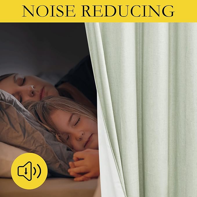 NICETOWN Sage Green 100% Blackout Linen Texture Curtains 84 inches Long 2 Panels for Boy's Room, Thermal Insulated Full Blackout 2-Layer Lined Cold Reducing Drapes, Energy Efficiency Window Draperies