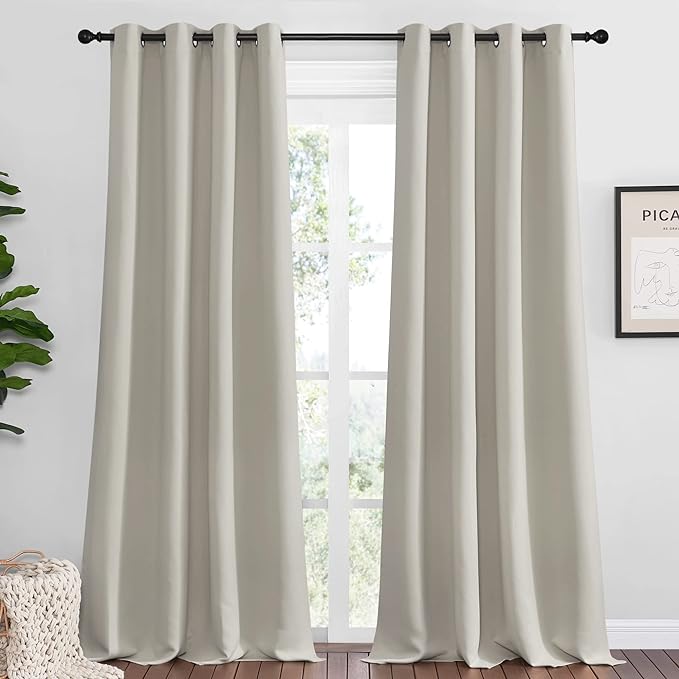 NICETOWN Natural Room Darkening Curtains 108" Long for Boho Farmhouse Home Decoration, 55" Wide, Set of 2, Window Treatment Total Privacy Drape Panels for Bedroom Living Room