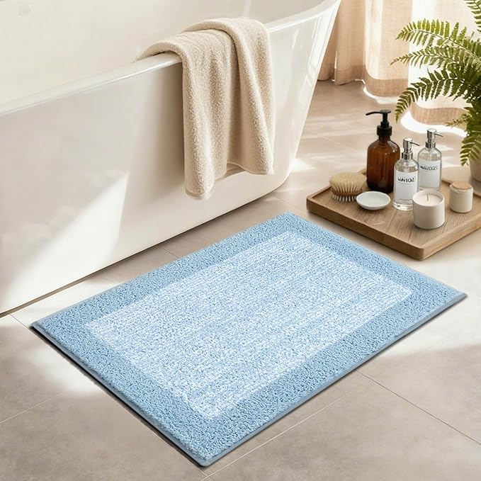 36x24 Large Bathroom Rugs Washable Non Slip, Light Blue Bath Mat for Bathroom Floor Tub, Soft Absorbent Quick Dry Mats for Shower, Bathtub,Home Decor