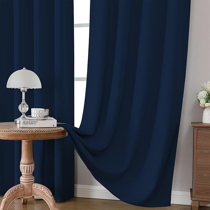 CUCRAF Navy Blue Blackout Curtains 72 inch Length 2 Panels Set, Rod Pocket Room Darkening Drapes for Bedroom Living Room, Insulated Thermal Light Blocking Window Curtain (W52 x L72 Inch)