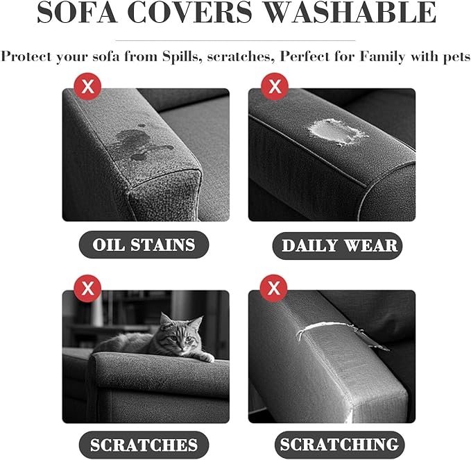 2Pcs Couch Arm Covers, Armrest Cover for Sofa, Sofa Arms Covers Washable Arms with Twist Pins Soft,Skin-Friendly for Pets (Texture Brown, Armrest Cover)