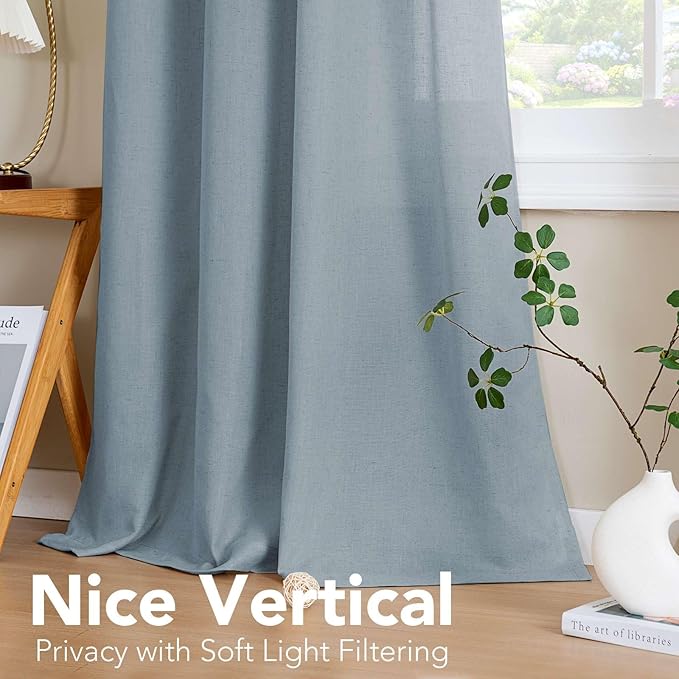 H.VERSAILTEX Linen Curtains Nickel Grommet Semi Sheer Curtains Privacy Added Energy Saving Light Filtering Window Treatments Draperies for Bedroom, Stone Blue, 2 Panels, 52 x 108 - Inch