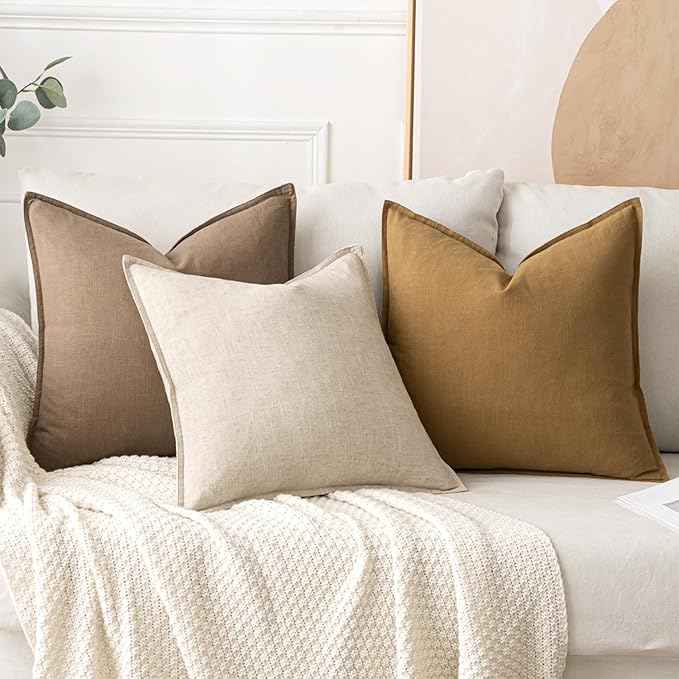 MIULEE Decorative Linen Euro Sham Pillow Covers 26x26 Khaki Boho Farmhouse Neutral Winter Couch Throw Pillows for Bed Pack of 2 Accent Modern Pillowcase Sofa Livingroom Home Decor