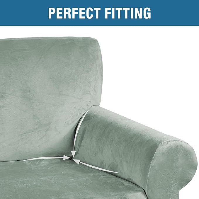 H.VERSAILTEX 1 Peice Stretch Velvet Sofa Covers for 3 Cushion Couch Covers Sofa Slipcovers Furniture Protector Soft, Crafted from Thick Comfy Rich Velour (Sofa 72"-90", Sea Grass)