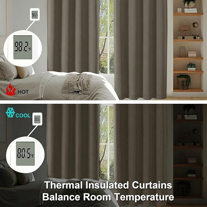 Simplebrand Ava Latte Short 36 Inches Blackout Curtain 2 Panels Set, Half Window Rod Pocket Privacy Curtain Tiers for Kitchen, Curtains Blackout for Bathroom Shades, W40 x L36 Inch, Latte