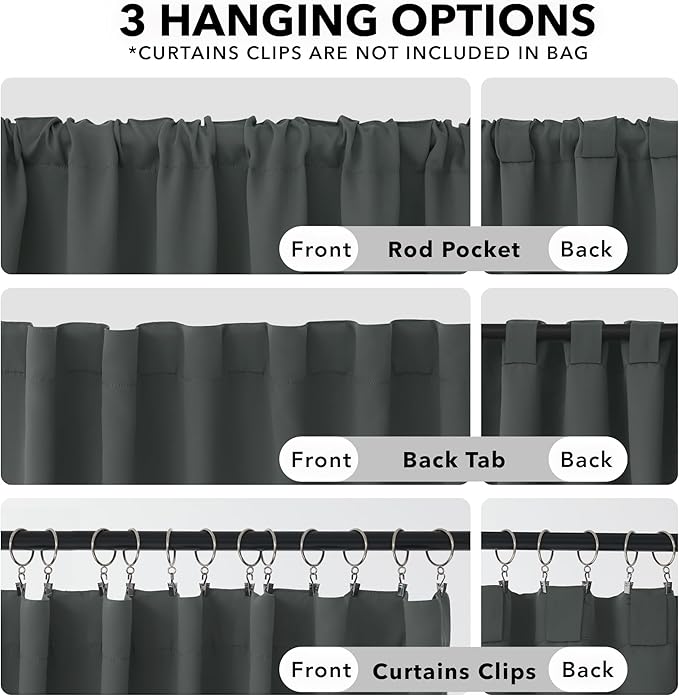 Deconovo Blackout Curtains, Thermal Insulated, W52 x L54 2 Panels, Back Tab, Machine Washable, Room-Darkening Drapes for Bedroom/Living Room Dark Grey