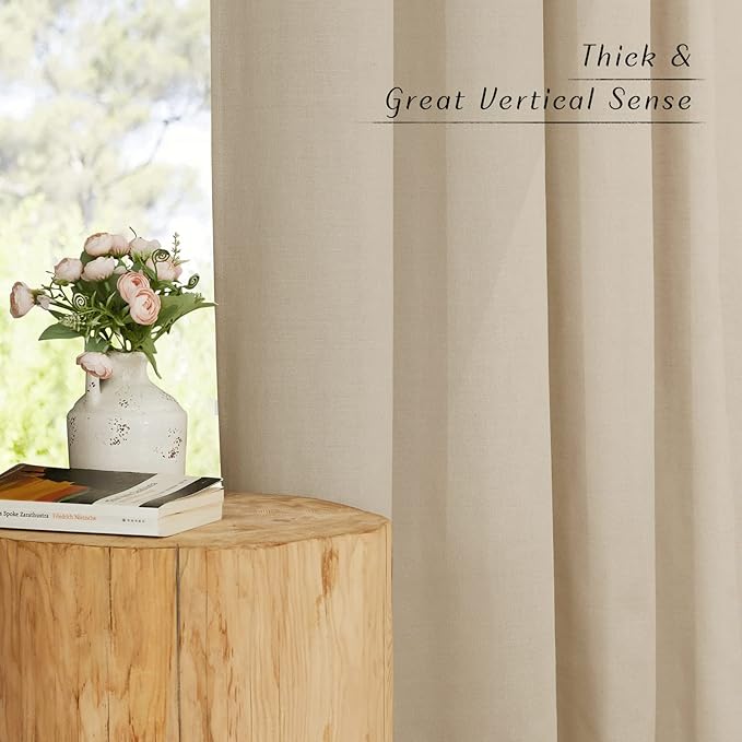 NICETOWN Angora Linen Kitchen Curtains 36 inch Length, Decorative Thick Flax Small Window Treatments Privacy Assured with Light Filtering for Bedroom/Bathroom, W55 x L36, 2 Panels
