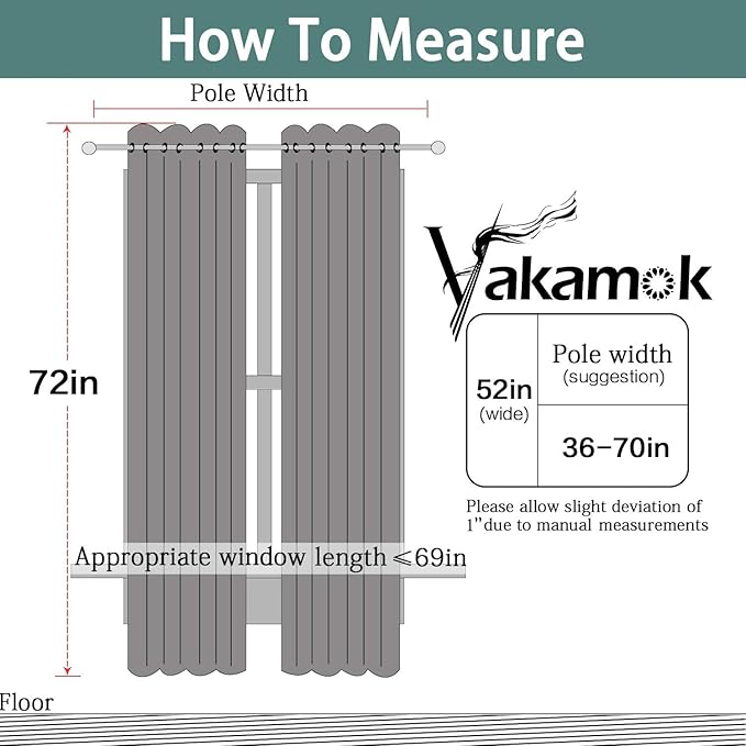 Yakamok Blackout Curtains Room Darkening Thermal Insulated Window Panels,Solid Grommet Top Drapes for Bedroom/Living Room(52Wx72L, Chocolate Brown, 2 Panels)