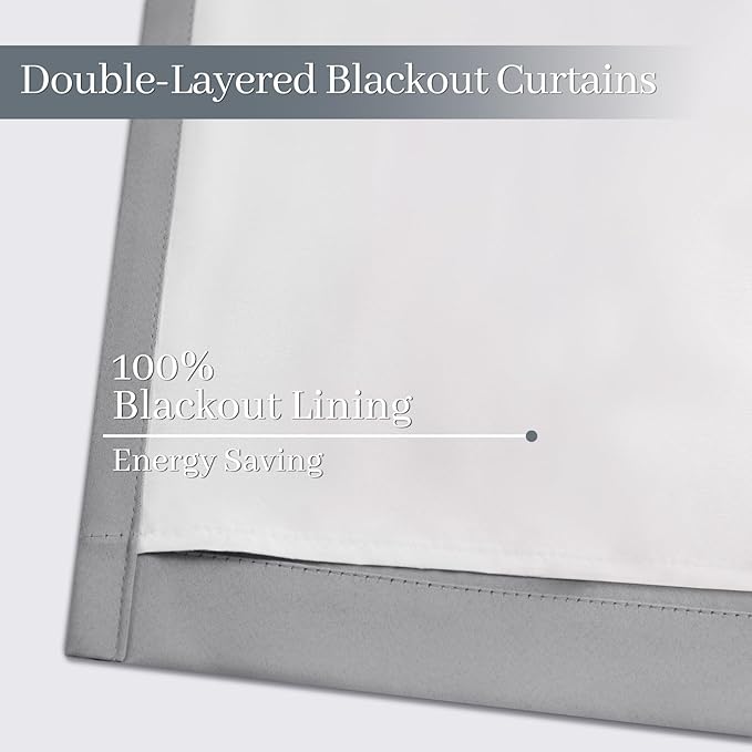 Yakamok Dove Grey 100% Blackout Curtains Grommet Window Treatments with 2 Thick Layers-Light Gray Room Darkening Thermal Insulated Drapes Set of 2 for Bedroom Living Room 52 Inches by 96 Inches length