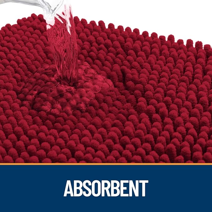 OLANLY Dog Door Mat for Muddy Paws 50x30, Absorbs Moisture and Dirt, Absorbent Non-Slip Washable Doormat, Quick Dry Chenille Mud Mat for Dogs, Entry Indoor Entryway Carpet for Inside Floor, Red