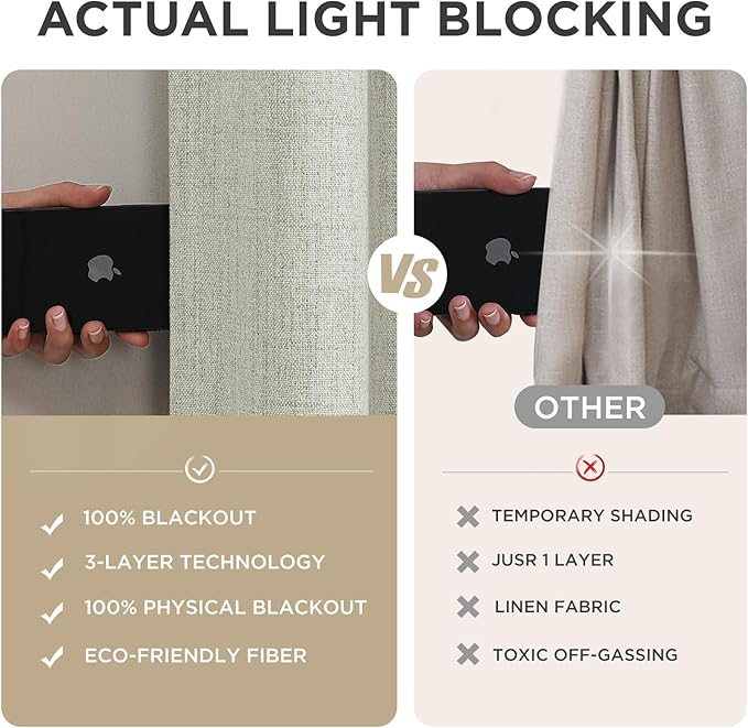 Joydeco Linen Blackout Curtains for Bedroom - 100% Light Blocking 1 Panels, Light Beige Drapes 70" W x 108" L, Thermal Insulated Room Darkening Curtains for Living Room, Rod Pocket & Back Tabs