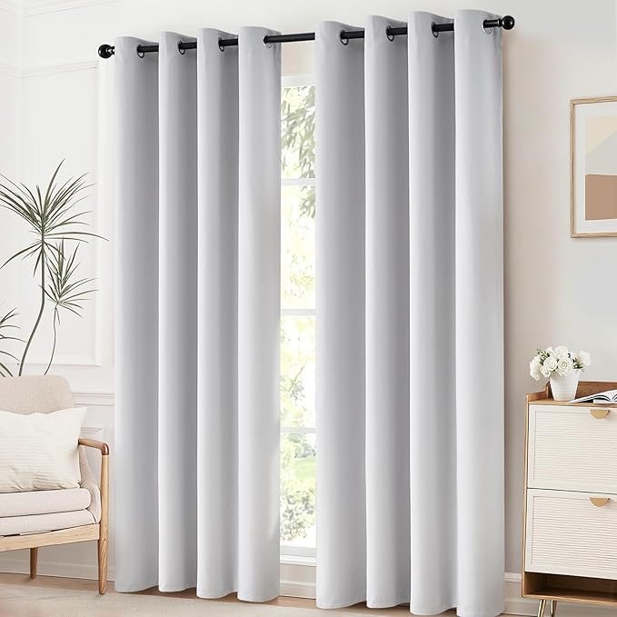 Yakamok Greyish White Curtains for Bedroom,Grommet Thermal Insulated Room Darkening Curtains for Living Room,52W x 84L,2 Panels