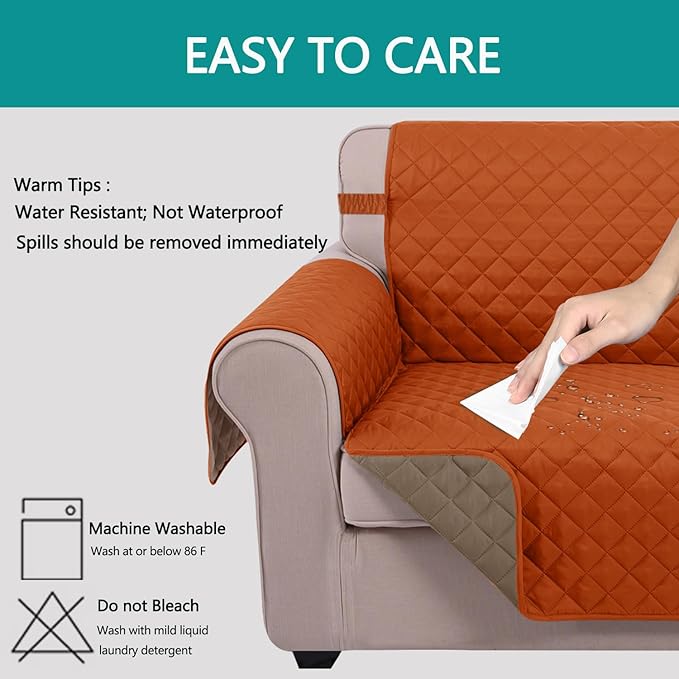 U-NICE HOME Recliner Chair Covers Reversible Quilted Water Repellent Pet Protectors with Elastic Straps (23''Recliner Small, Orange/Taupe)